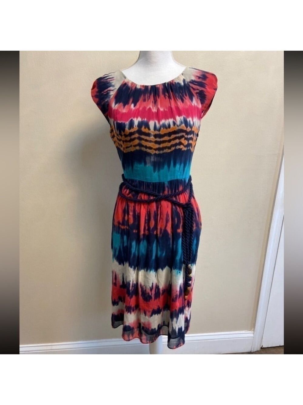 Milly of New York Colorful Tie-Dye Midi Dress Sz 4